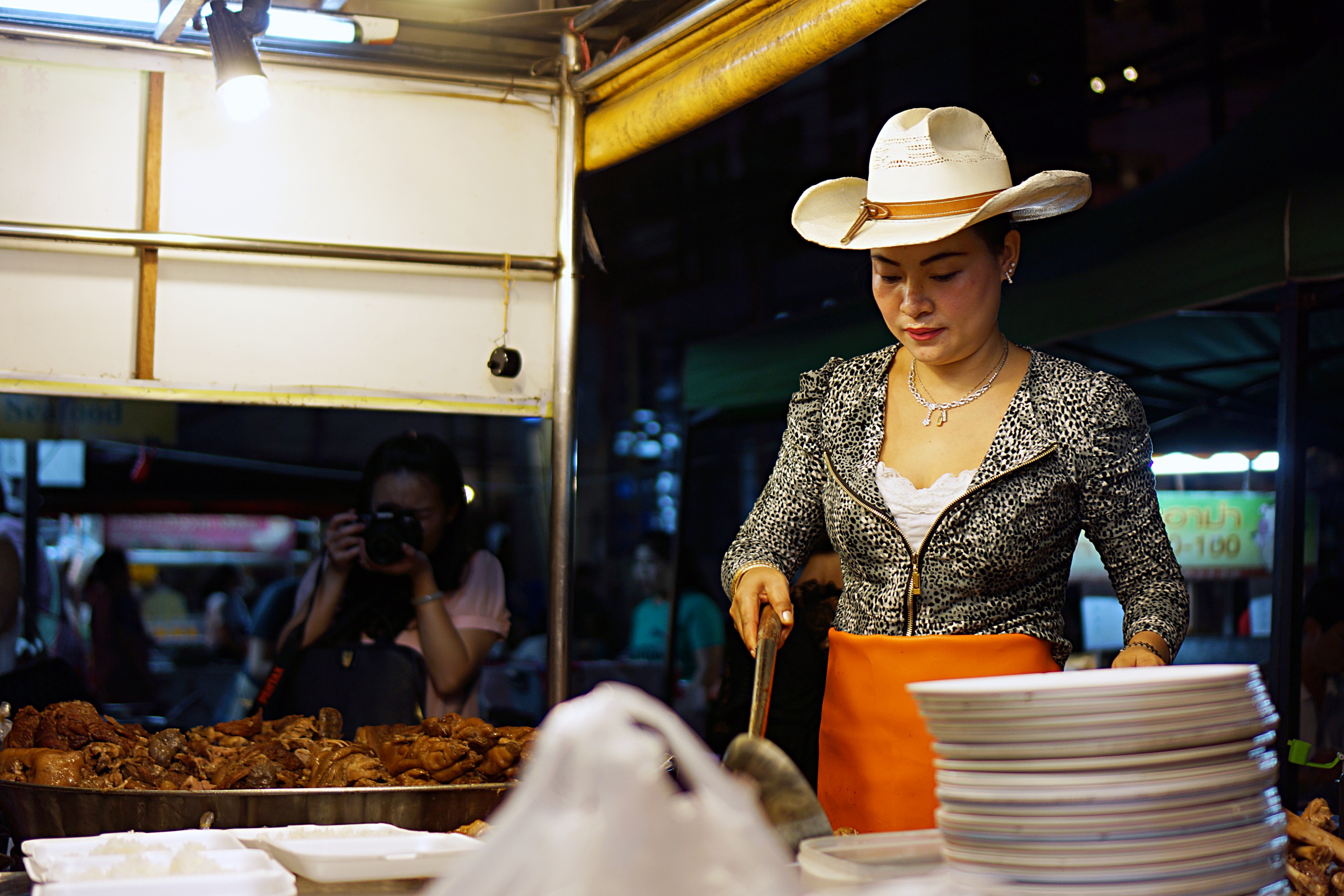 Cow girl selling rice with pork leg Chiang Mai