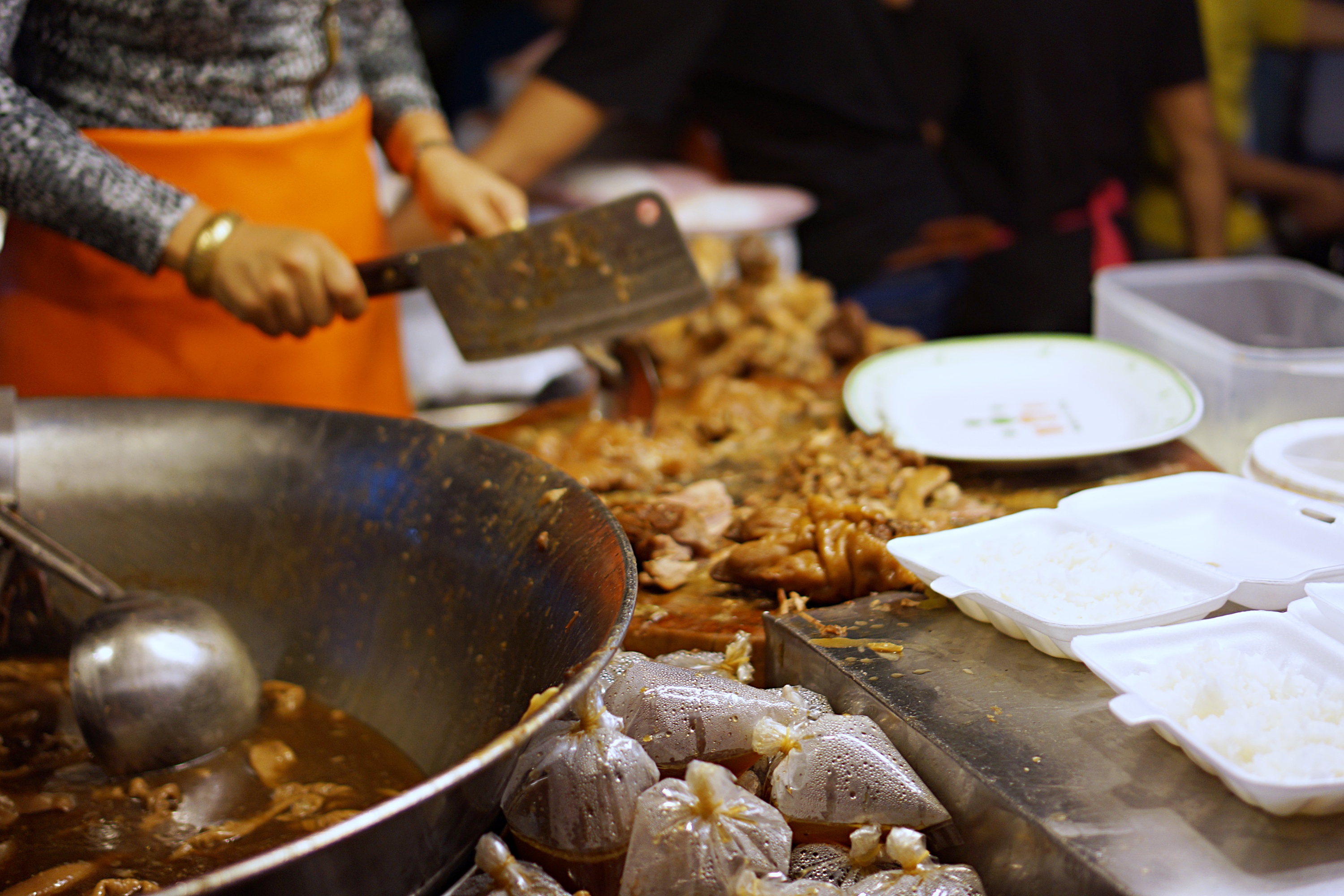 Cow girl selling rice with pork leg Chiang Mai
