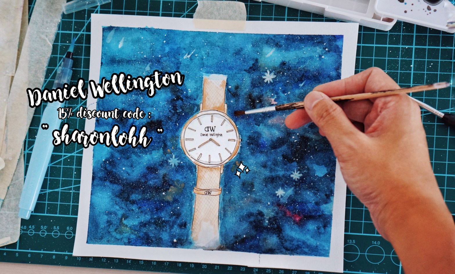 belajar watercolor daniel wellington valentine promo
